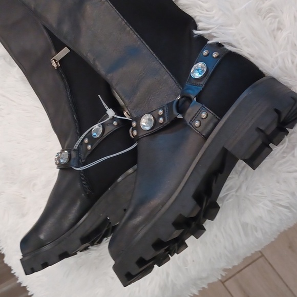 KARL LAGERFELD MILLA LEATHER RHINESTONE EMBELLISHED KNEE HIGH BOOTS NEW SZ 10 - Picture 5 of 16